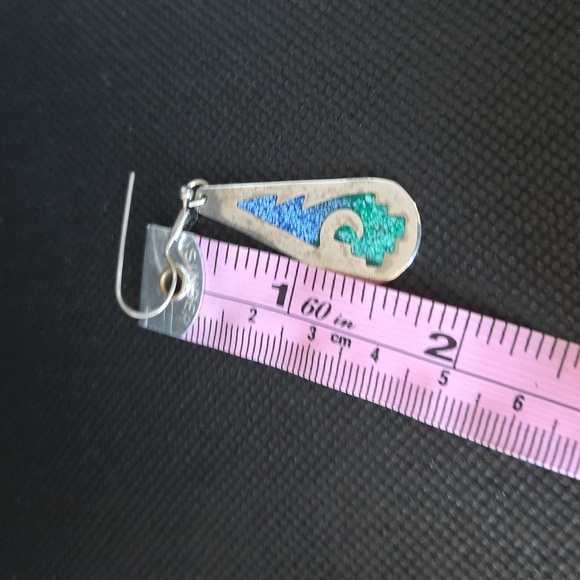 Sterling Inlaid Turqouise And Lapis Earrings - Picture 5 of 5